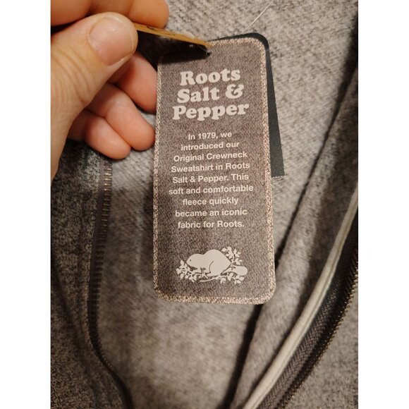 Roots NWT Large Salt & Pepper Gray Zip Front Hooded Sweatshirt Womens Beaver - Picture 7 of 9